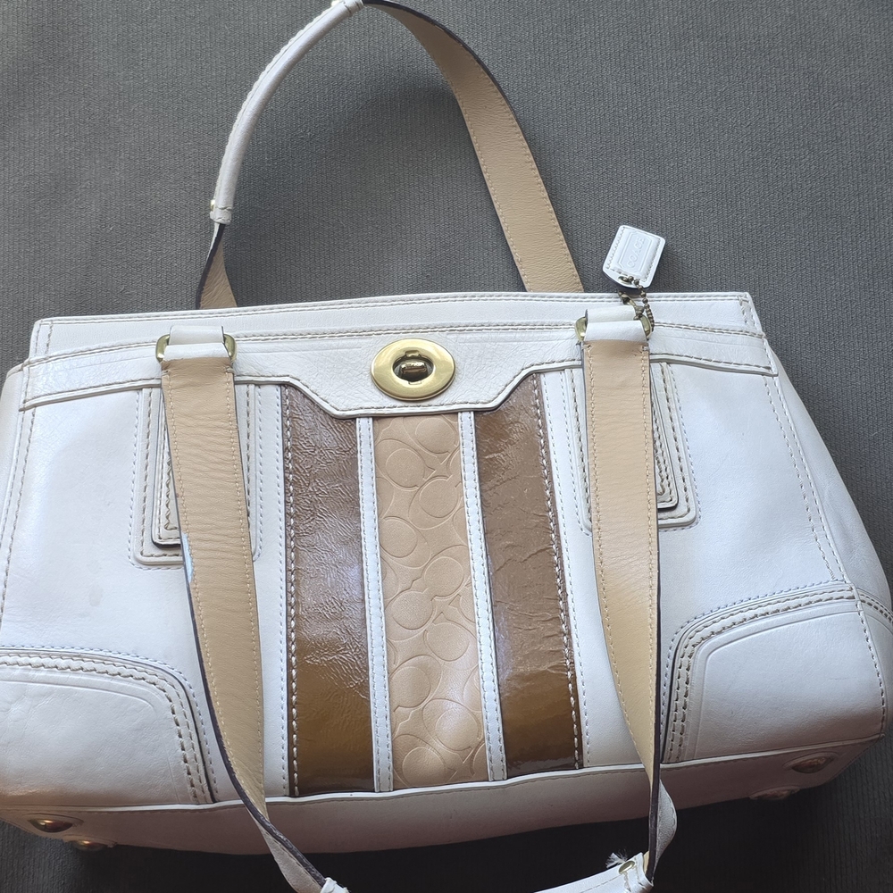 Elegant White and Tan Handbag